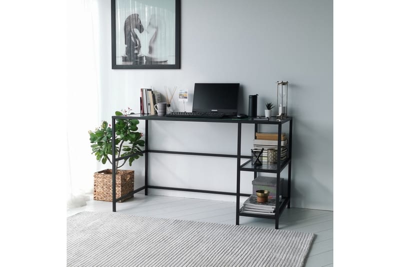 Sabani Skrivbord 130 cm med Förvaring 2 Hyllor - Glas/Rökfärgad/Svart - Möbler - Bord & matgrupp - Kontorsbord - Skrivbord
