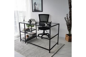 Sabani Skrivbord 130 cm med Förvaring 2 Hyllor - Glas/Rökfärgad/Svart - Möbler - Bord & matgrupp - Kontorsbord - Skrivbord