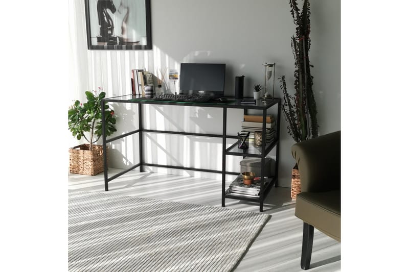 Sabani Skrivbord 130 cm med Förvaring 2 Hyllor - Glas/Rökfärgad/Svart - Möbler - Bord & matgrupp - Kontorsbord - Skrivbord