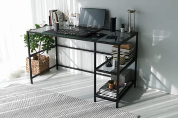 Sabani Skrivbord 130 cm med Förvaring 2 Hyllor - Glas/Rökfärgad/Svart - Möbler - Bord & matgrupp - Kontorsbord - Skrivbord