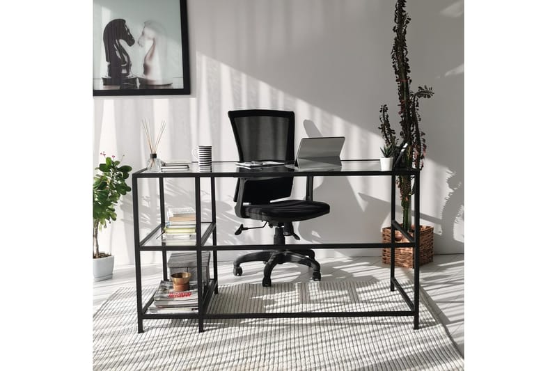 Sabani Skrivbord 130 cm med Förvaring 2 Hyllor - Glas/Svart - Möbler - Bord & matgrupp - Kontorsbord - Skrivbord