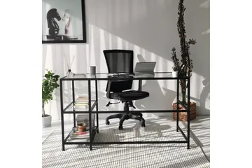 Sabani Skrivbord 130 cm med Förvaring 2 Hyllor - Glas/Svart - Möbler - Bord & matgrupp - Kontorsbord - Skrivbord