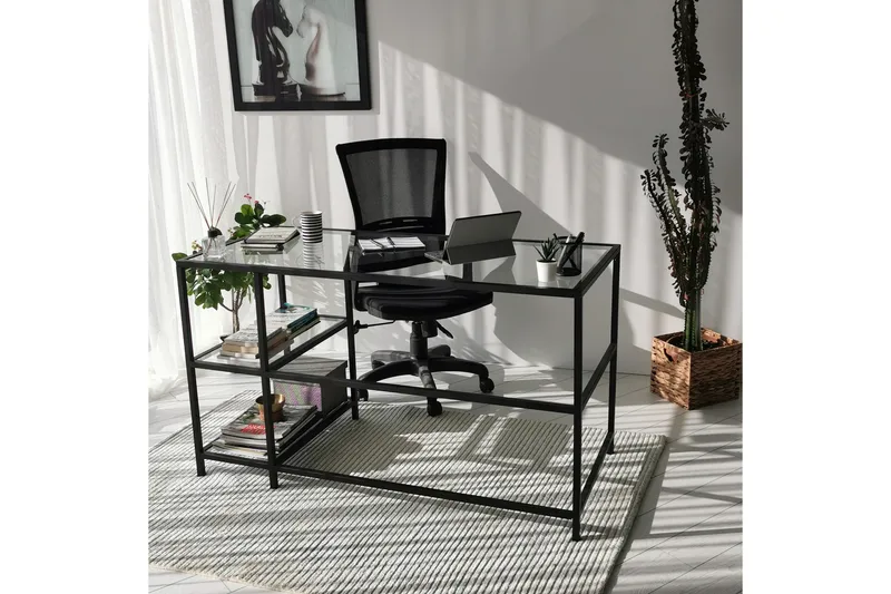 Sabani Skrivbord 130 cm med Förvaring 2 Hyllor - Glas/Svart - Möbler - Bord & matgrupp - Kontorsbord - Skrivbord