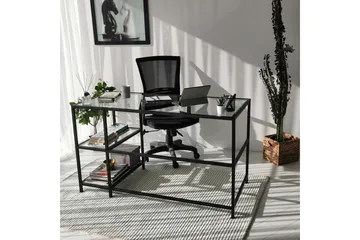 Sabani Skrivbord 130 cm med Förvaring 2 Hyllor - Glas/Svart - Möbler - Bord & matgrupp - Kontorsbord - Skrivbord