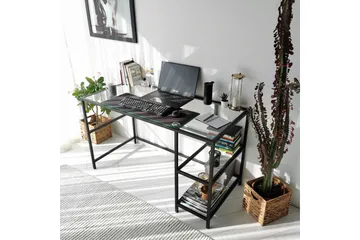 Sabani Skrivbord 130 cm med Förvaring 2 Hyllor - Glas/Svart - Möbler - Bord & matgrupp - Kontorsbord - Skrivbord