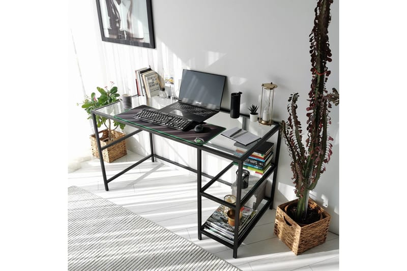 Sabani Skrivbord 130 cm med Förvaring 2 Hyllor - Glas/Svart - Möbler - Bord & matgrupp - Kontorsbord - Skrivbord