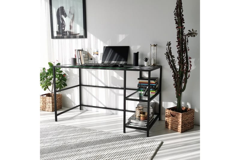 Sabani Skrivbord 130 cm med Förvaring 2 Hyllor - Glas/Svart - Möbler - Bord & matgrupp - Kontorsbord - Skrivbord