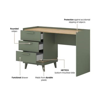 Skrivbord Scandi med 3 lådor - Dämpad grön - Oljad ek - Möbler - Bord & matgrupp - Kontorsbord - Skrivbord