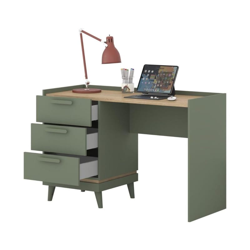 Skrivbord Scandi med 3 lådor - Dämpad grön - Oljad ek - Möbler - Bord & matgrupp - Kontorsbord - Skrivbord