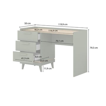 Skrivbord Scandi med 3 lådor - Dämpad grön - Oljad ek - Möbler - Bord & matgrupp - Kontorsbord - Skrivbord