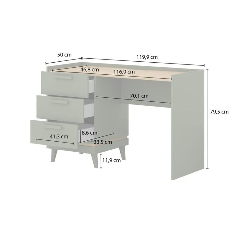 Skrivbord Scandi med 3 lådor - Dämpad grön - Oljad ek - Möbler - Bord & matgrupp - Kontorsbord - Skrivbord