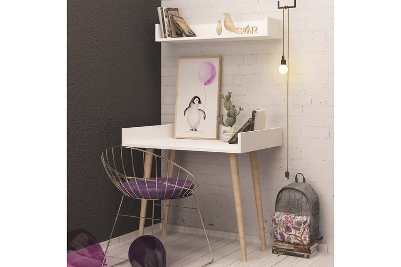 Skaberg Skrivbord 90 cm med Förvaring Vägghylla - Vit/Natur - Möbler - Bord & matgrupp - Kontorsbord - Skrivbord