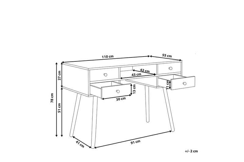 Skrivbord 110 x 55 cm vit LEVIN - Vit - Skrivbord - Datorbord