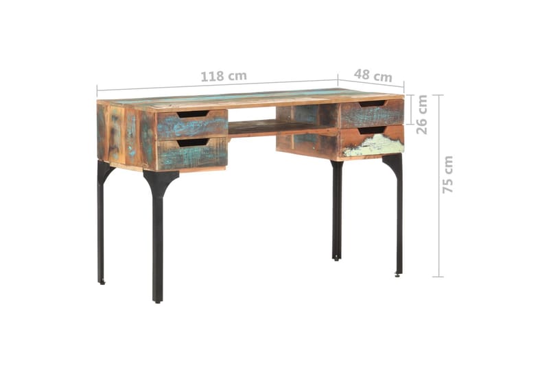 Skrivbord 118x48x75 cm massivt återvunnet trä - Flerfärgad - Skrivbord - Datorbord