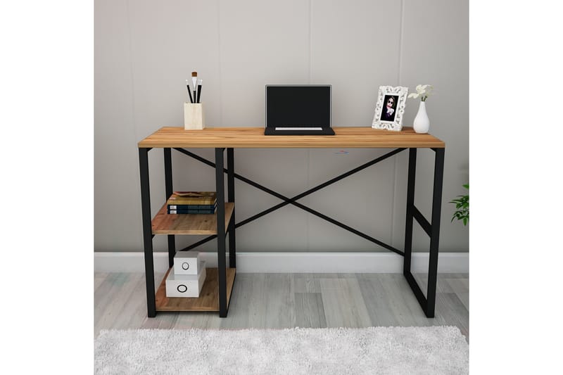 Skrivbord Aizpute 120 cm med Förvaring Hylla - Natur/Svart - Skrivbord - Datorbord
