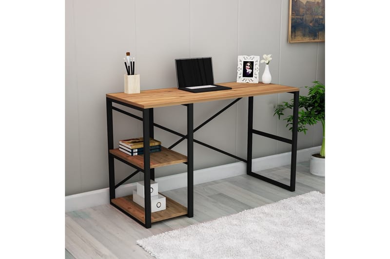 Skrivbord Aizpute 120 cm med Förvaring Hylla - Natur/Svart - Skrivbord - Datorbord