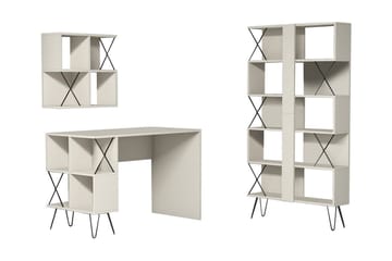 Skrivbord Amtorp 120 cm med Förvaring + 2 Bokhyllor - Krämvit/Svart - Möbler - Bord & matgrupp - Kontorsbord - Skrivbord