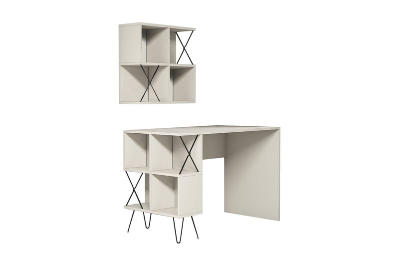 Skrivbord Amtorp 120 cm med Förvaring Hylla + Bokhylla Liten - Krämvit/Svart - Möbler - Bord & matgrupp - Kontorsbord - Skrivbord