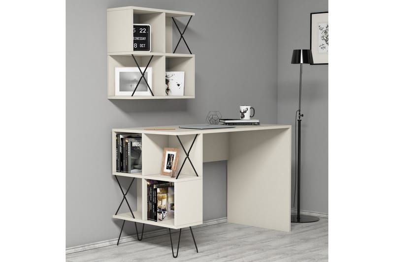 Skrivbord Amtorp 120 cm med Förvaring Hylla + Bokhylla Liten - Krämvit/Svart - Möbler - Bord & matgrupp - Kontorsbord - Skrivbord