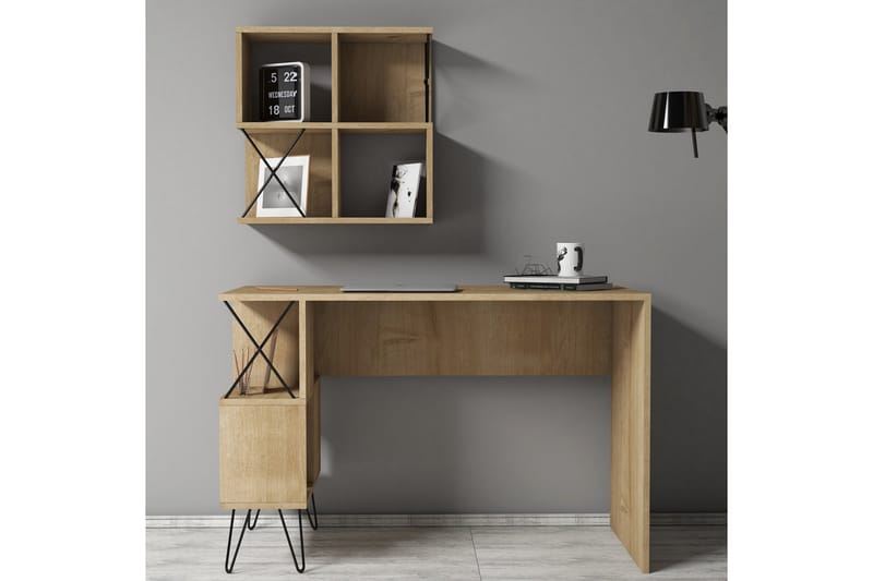 Skrivbord Amtorp 120 cm med Förvaring Hylla + Bokhylla Liten - Ljusbrun - Möbler - Bord & matgrupp - Kontorsbord - Skrivbord