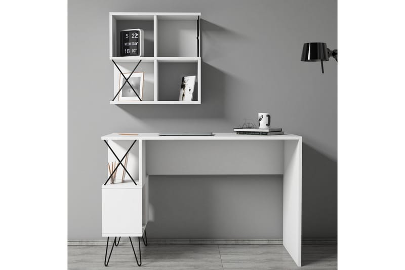 Skrivbord Amtorp 120 cm med Förvaring Hylla + Bokhylla Liten - Vit/Svart - Möbler - Bord & matgrupp - Kontorsbord - Skrivbord