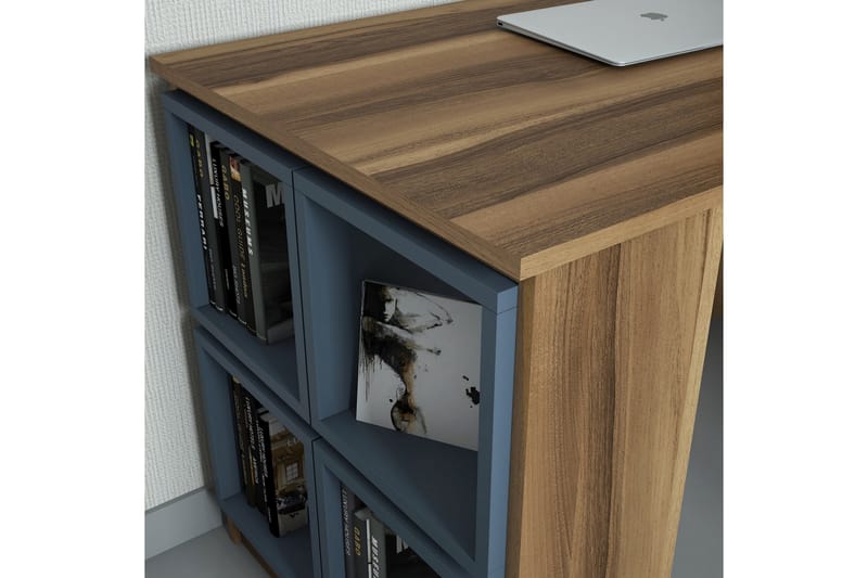Skrivbord Amtorp 120 cm med Förvaring Hylla + Vägghylla - Brun/Blå - Skrivbord - Datorbord