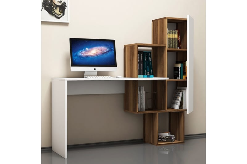 Skrivbord Amtorp 145 cm med Förvaring Hyllor + Skåp - Brun/Vit - Skrivbord - Datorbord