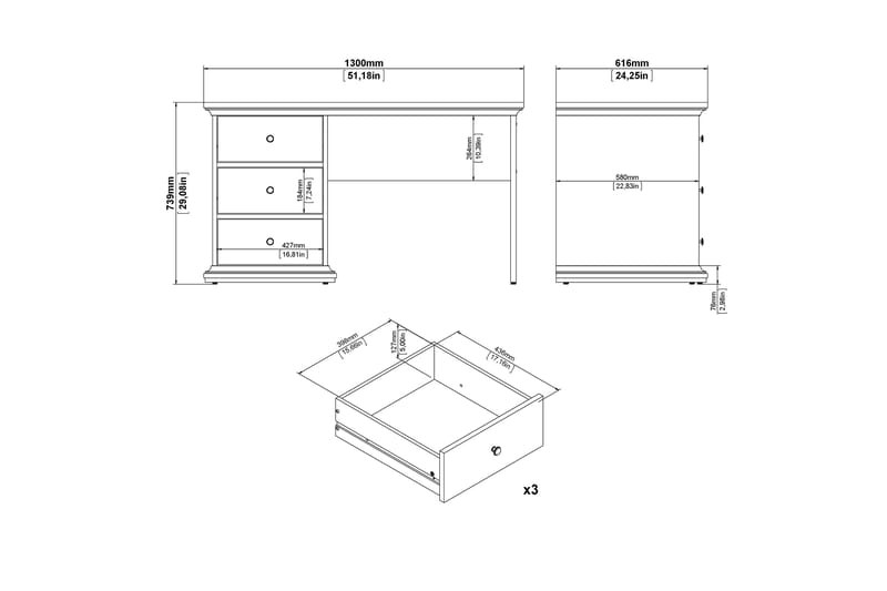 Skrivbord Anjou 130 cm - Vit - Skrivbord - Datorbord