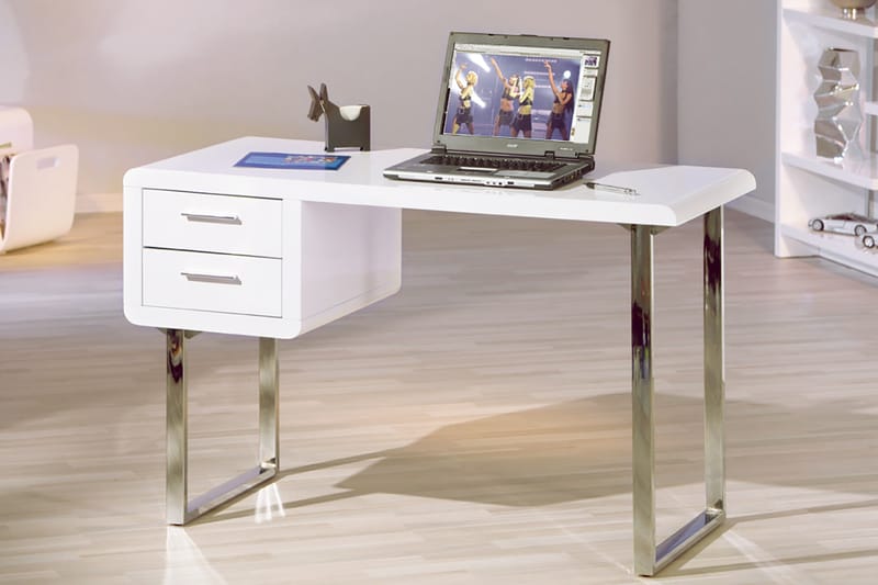 Skrivbord Anville 120 cm med Förvaring 2 Lådor - Vit/Krom - Skrivbord - Datorbord