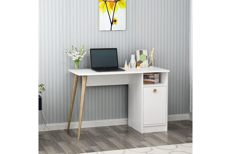 Skrivbord Barbele 110 cm med Förvaring Hylla + Skåp - Vit - Skrivbord - Datorbord
