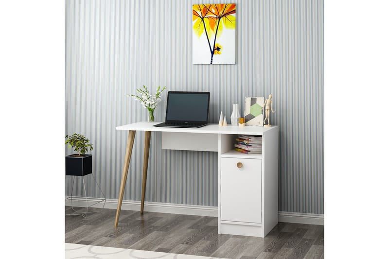 Skrivbord Barbele 110 cm med Förvaring Hylla + Skåp - Vit - Skrivbord - Datorbord