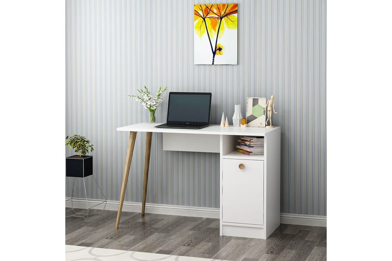 Skrivbord Barbele 110 cm med Förvaring Hylla + Skåp - Vit - Möbler - Bord & matgrupp - Kontorsbord - Skrivbord