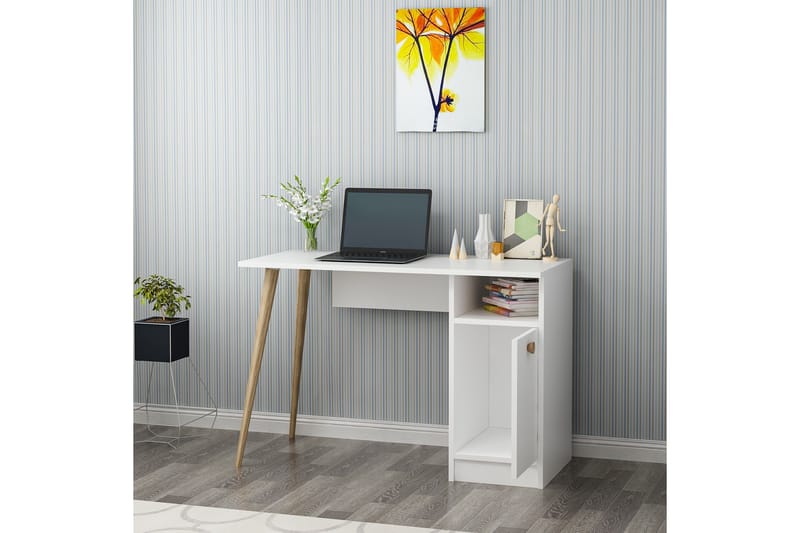 Skrivbord Barbele 110 cm med Förvaring Hylla + Skåp - Vit - Möbler - Bord & matgrupp - Kontorsbord - Skrivbord