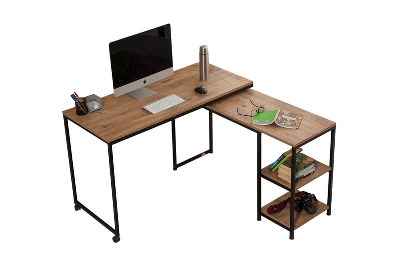 Skrivbord Berat 127 cm med Förvaring Hyllor - Natur/Svart - Skrivbord - Datorbord