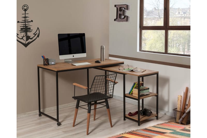 Skrivbord Berat 127 cm med Förvaring Hyllor - Natur/Svart - Skrivbord - Datorbord