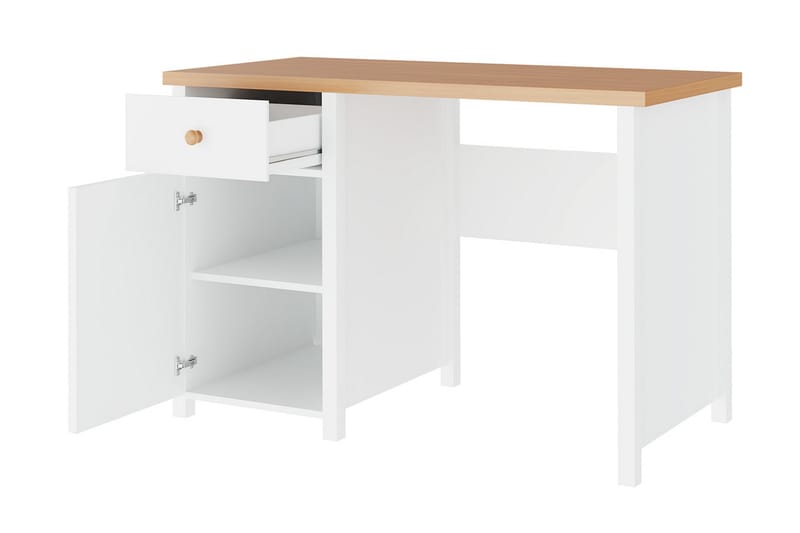 Skrivbord Biola 110 cm med Förvaring Låda + Skåp - Beige/Vit - Skrivbord - Datorbord