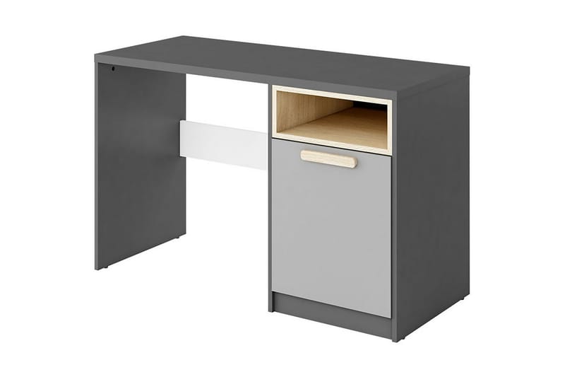 Skrivbord Biola 120 cm med Förvaring Skåp + Hylla - Svart/Vit/Grå - Skrivbord - Datorbord