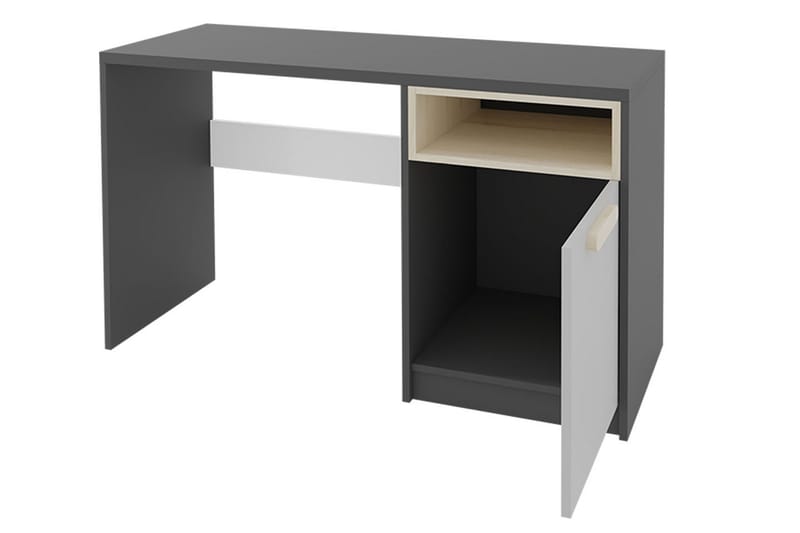 Skrivbord Biola 120 cm med Förvaring Skåp + Hylla - Svart/Vit/Grå - Möbler - Bord & matgrupp - Kontorsbord - Skrivbord
