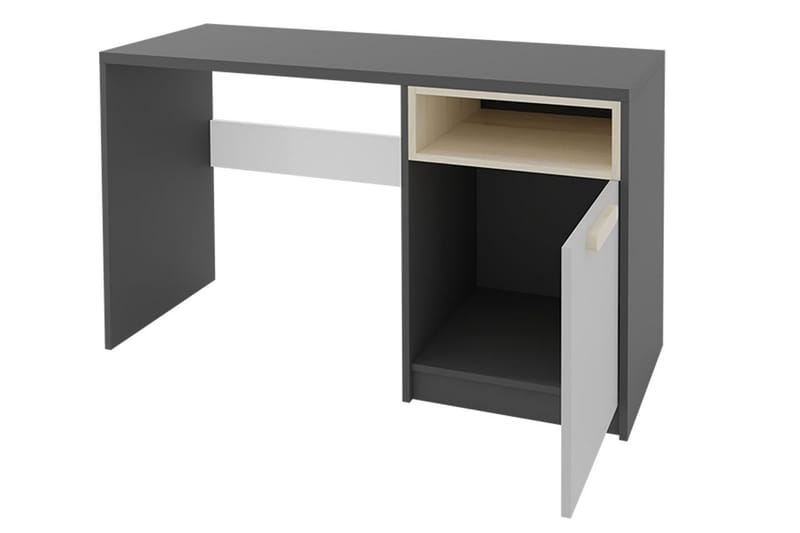 Skrivbord Biola 120 cm med Förvaring Skåp + Hylla - Svart/Vit/Grå - Skrivbord - Datorbord