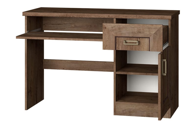 Skrivbord Borek 118 cm med Förvaring Lådor+Hylla+Skåp - Mörkbrun - Skrivbord - Datorbord