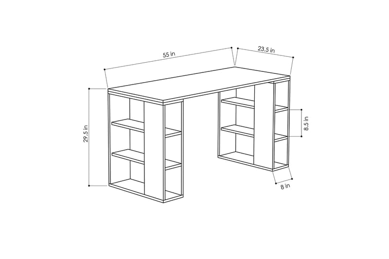Skrivbord Brillcon 140 cm med Förvaring Hyllor - Vit/Ekfärg - Möbler - Bord & matgrupp - Kontorsbord - Skrivbord