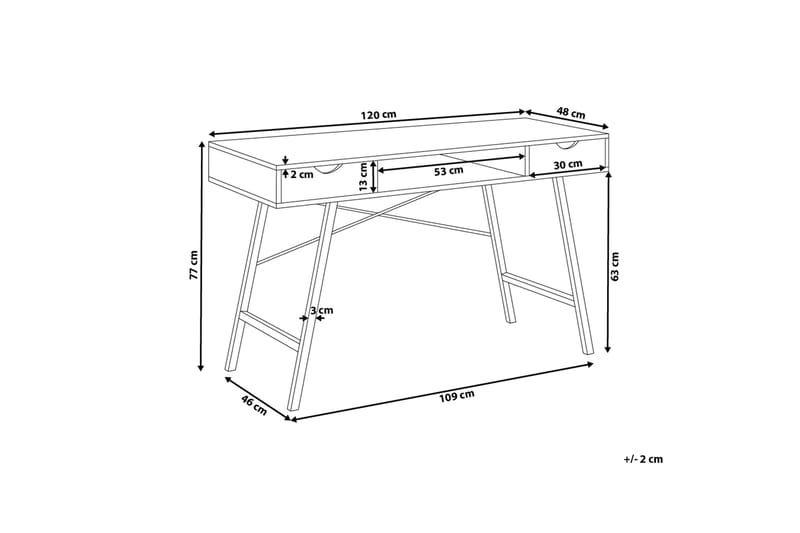 Skrivbord Bromide 120 cm med Förvaring Hylla + 2 Lådor - Trä/Natur - Skrivbord - Datorbord