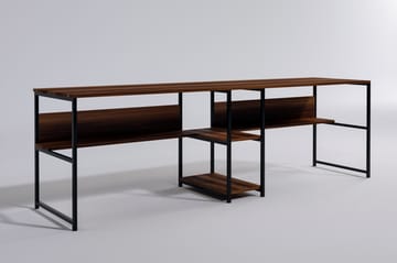 Skrivbord Buyukada 240 cm med Förvaring 2 Hyllor - Mörkbrun/Svart - Möbler - Bord & matgrupp - Kontorsbord - Skrivbord