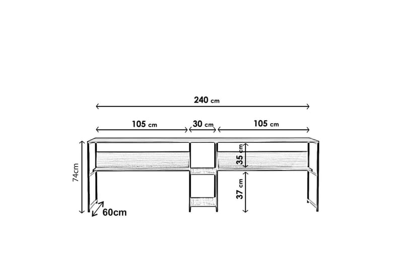 Skrivbord Buyukada 240 cm med Förvaring 2 Hyllor - Mörkbrun/Svart - Möbler - Bord & matgrupp - Kontorsbord - Skrivbord