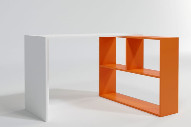 Skrivbord Candeger 120 cm med Förvaring Hyllor - Vit/Orange - Skrivbord - Datorbord