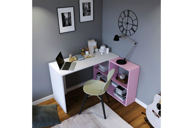 Skrivbord Cankat 120 cm med Förvaring Hyllor - Vit/Rosa - Skrivbord - Datorbord