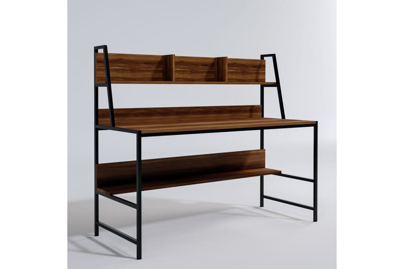 Skrivbord Cerenli 140 cm med Förvaring Hyllor - Mörkbrun/Svart - Skrivbord - Datorbord