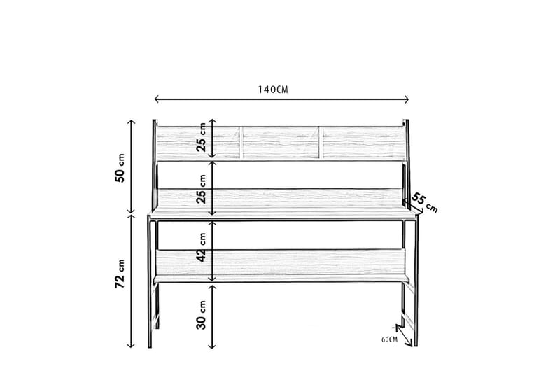 Skrivbord Cerenli 140 cm med Förvaring Hyllor - Mörkbrun/Svart - Skrivbord - Datorbord