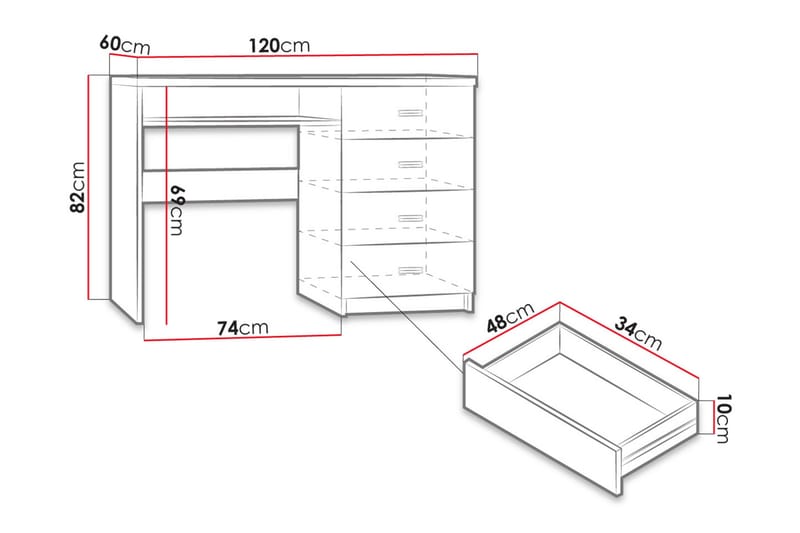 Skrivbord Chatard 120 cm med Förvaring 4 Lådor + Hylla - Mörk Ask - Möbler - Bord & matgrupp - Kontorsbord - Skrivbord