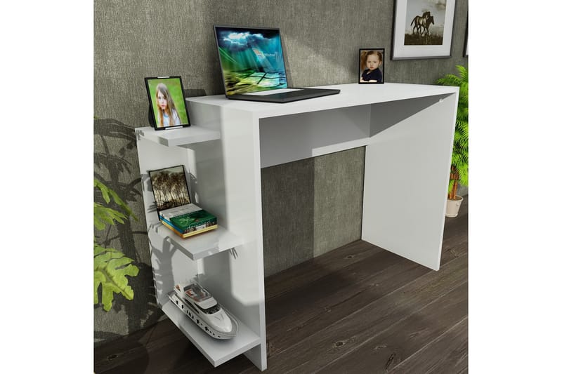 Skrivbord Clora 104 cm med Förvaring Sidohyllor - Vit - Skrivbord - Datorbord